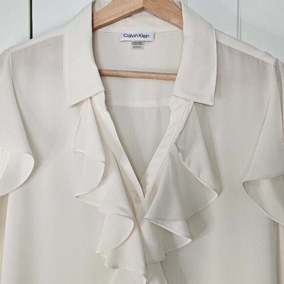 Calvin Klein XL Sleeveless Crepe Blouse Cream Off White - Picture 3 of 9